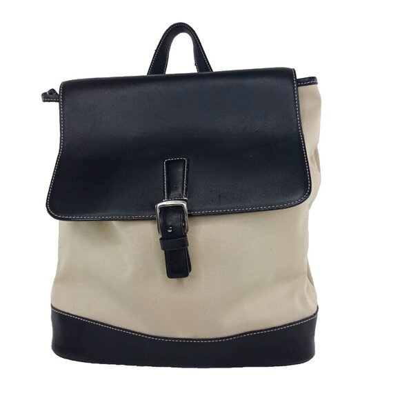 Vintage Coach Womens Backpack Bag Beige Black Canvas Leather Daypack Classic - Picture 1 of 16